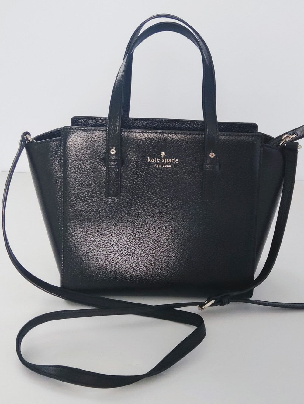 kate spade Black Leather Top-Handle Satchel with Crossbody Strap.